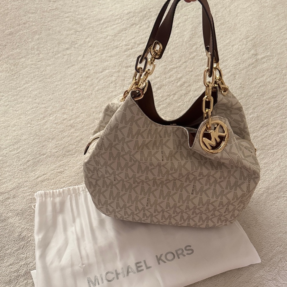 Michael Kors Cream Monogram Shoulder Bag